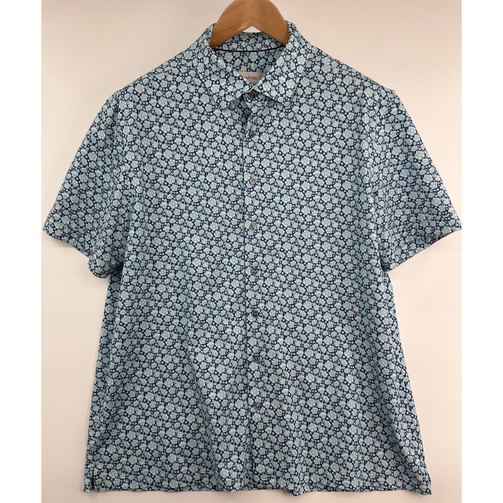 Bugatchi 8 Way Stretch Men's Blue White XL Button Down Shirt Turquoise Casual